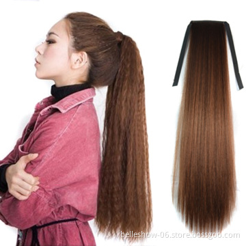 Hot sell drawstring Ponytail, premium synthetic fiber,100gr,28inch, various colors corn kinky straight ponytail